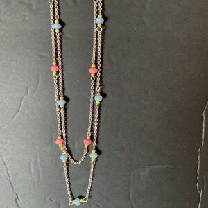 4 for $12, NWT, Silver Necklace with Pink/Blue Beads. Two lengths, 7” & 9”